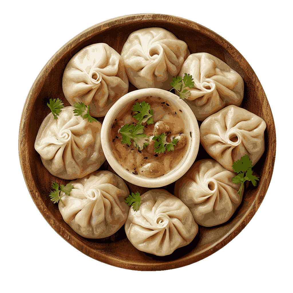 A platter of freshly steamed momos